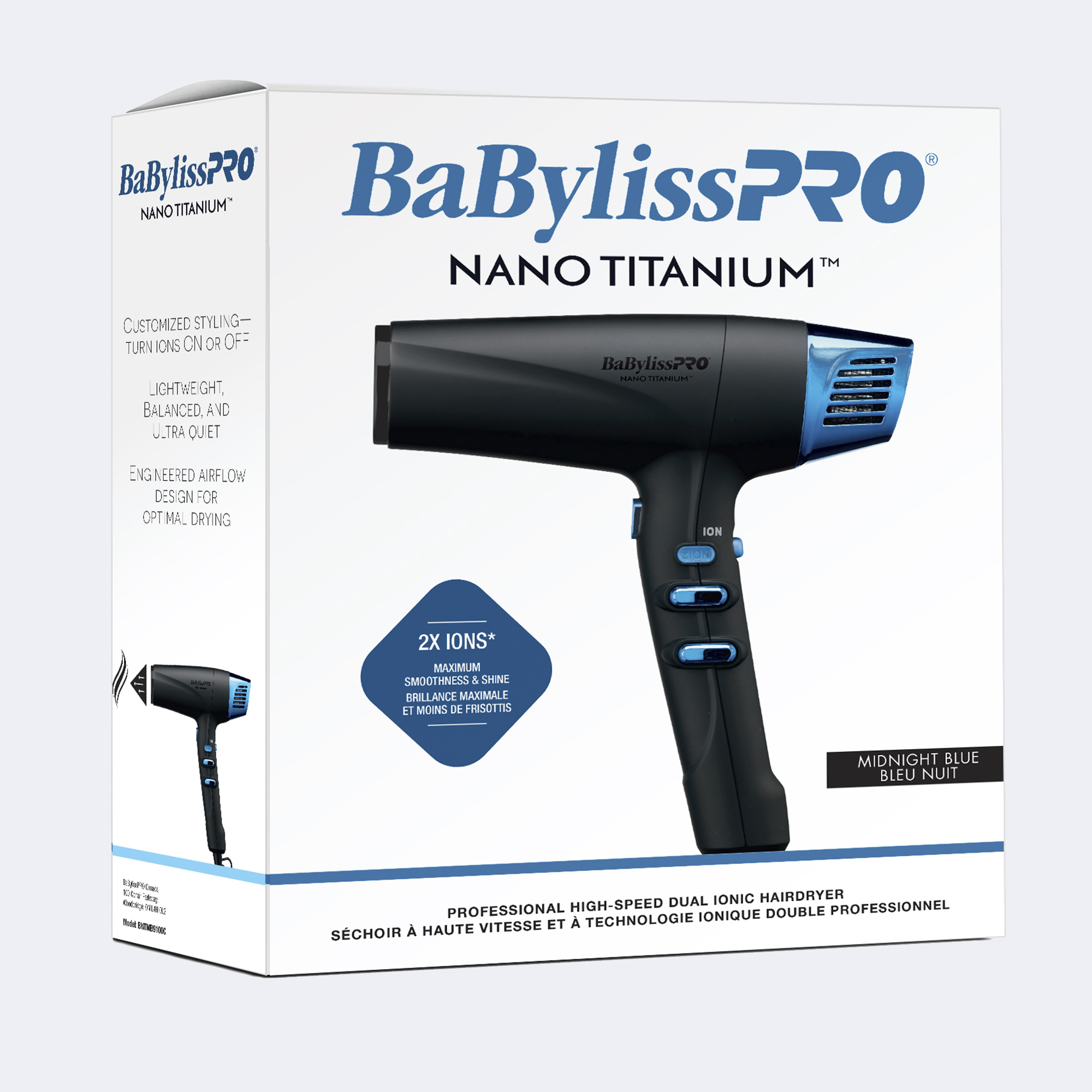 BaBylissPRO Nano Titanium Dual Ionic High Speed Hairdryer Midnight Blue